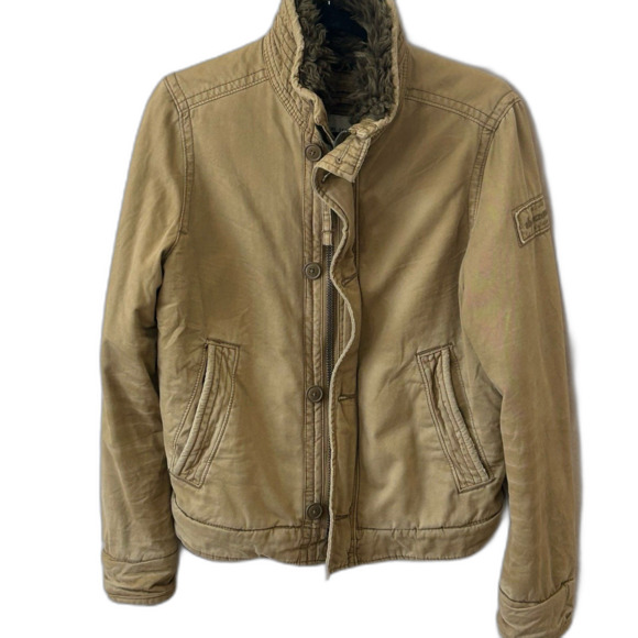 Abercrombie Adirondack Men’s Size XL Faux FurDistressed Tan / Brown Jacket